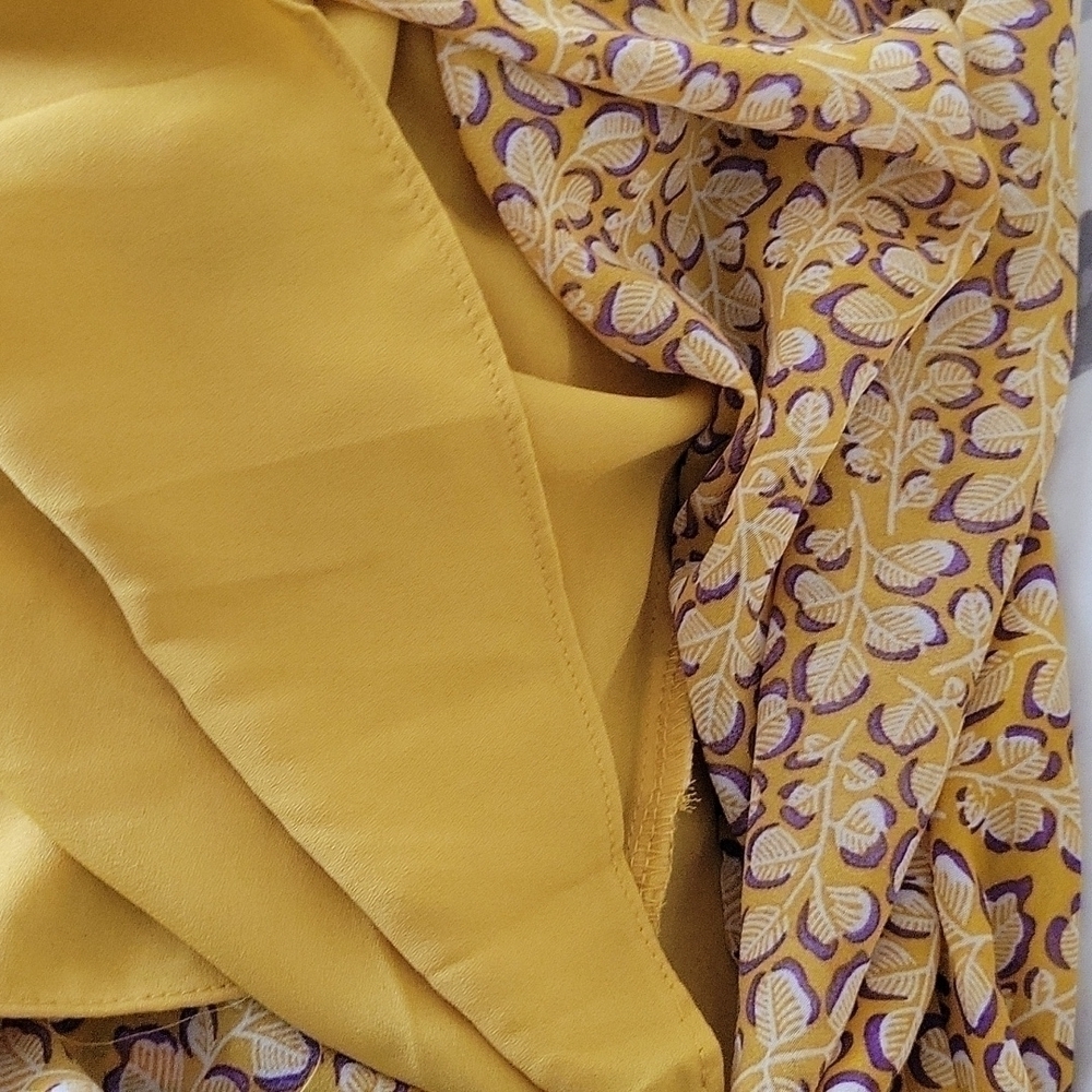 Essue mustard yellow floral Botanical Cottagecore Peasant dress size S - Picture 6 of 8